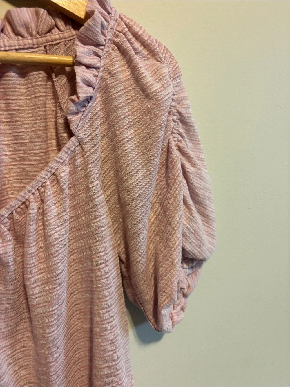 ✨Free People Pink Stripe Dorothy Puff Sleeve Crop Top Ruffle Drawstring Size Sm
